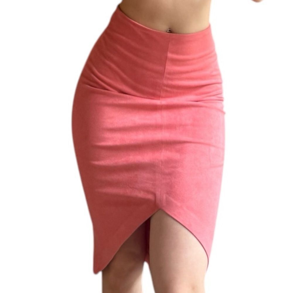 Aqua suede feel coral unique hem pencil skirt XS